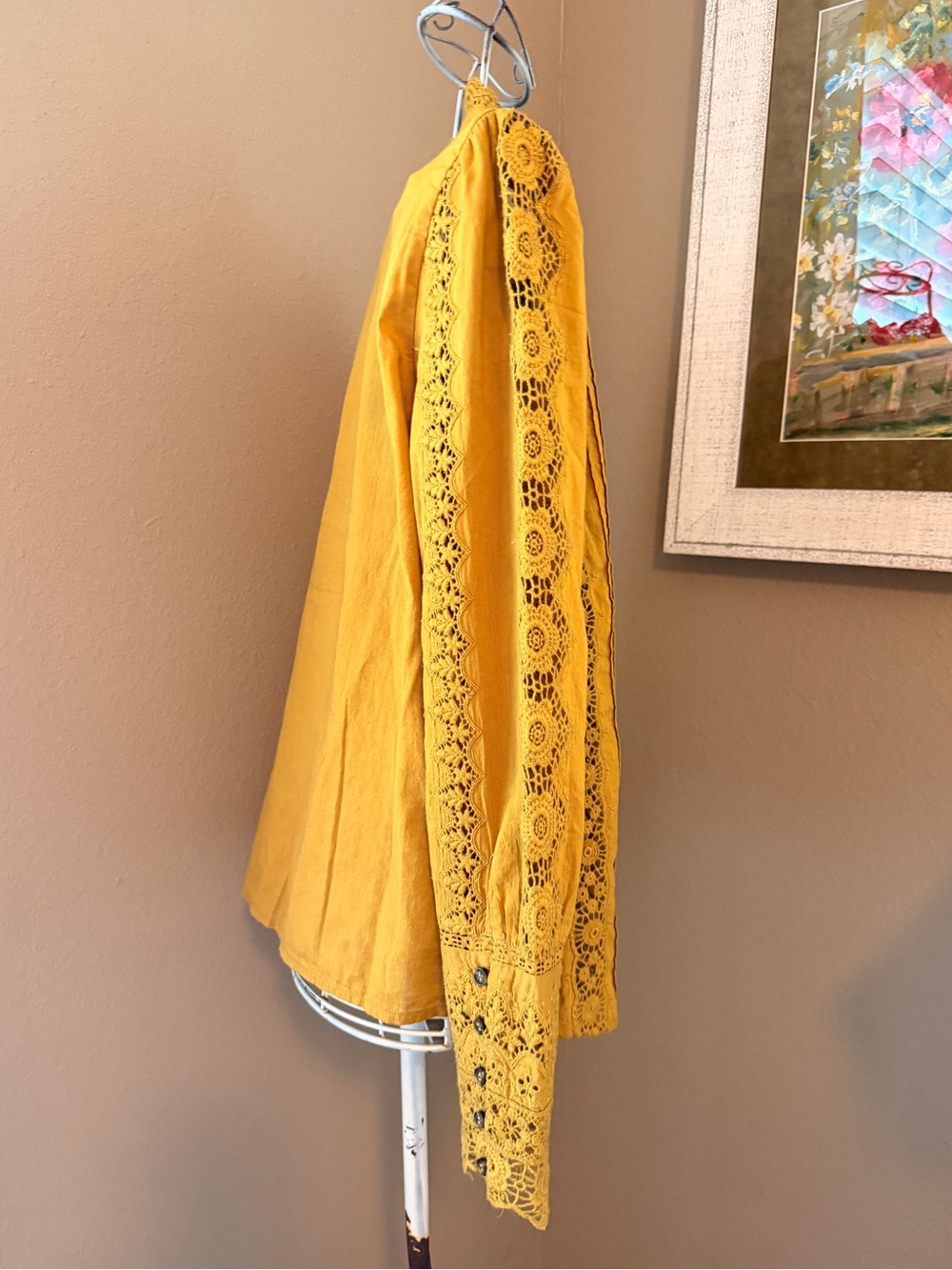 Sézane Rym Cotton Mustard Yellow Embroidered  Blouse Size 32 - Picture 5 of 9